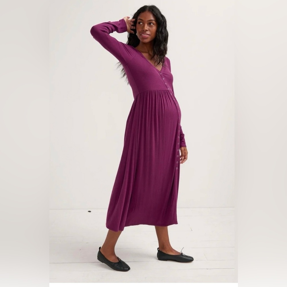 HATCH COLLECTION The Softest Rib Nursing Dress in Aubergine size 3 (large)